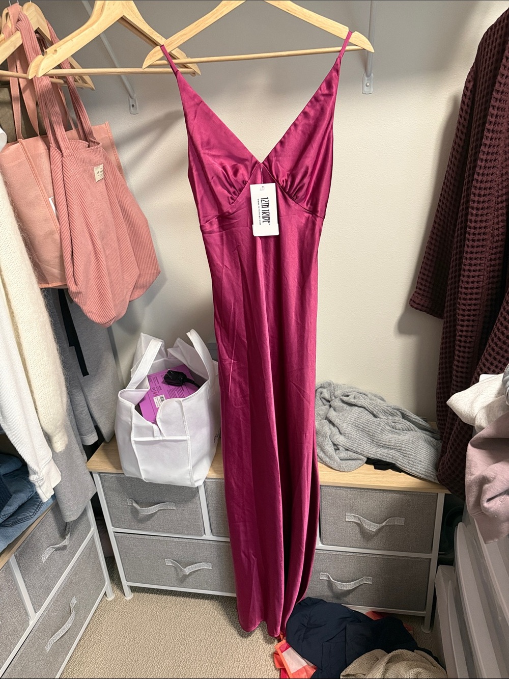 12th Tribe Mirabella Fuchsia Satin Maxi Dress Size S - Picture 5 of 6